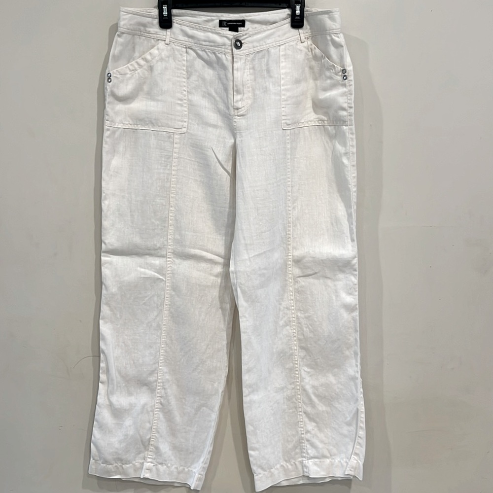 INC International Concepts White Wide-Leg Linen-Blend Pants